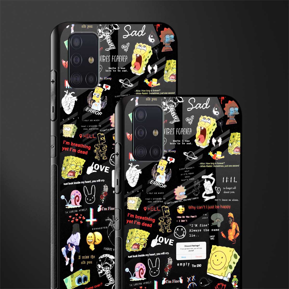 black aesthetic collage glass case for samsung galaxy a71 image-2