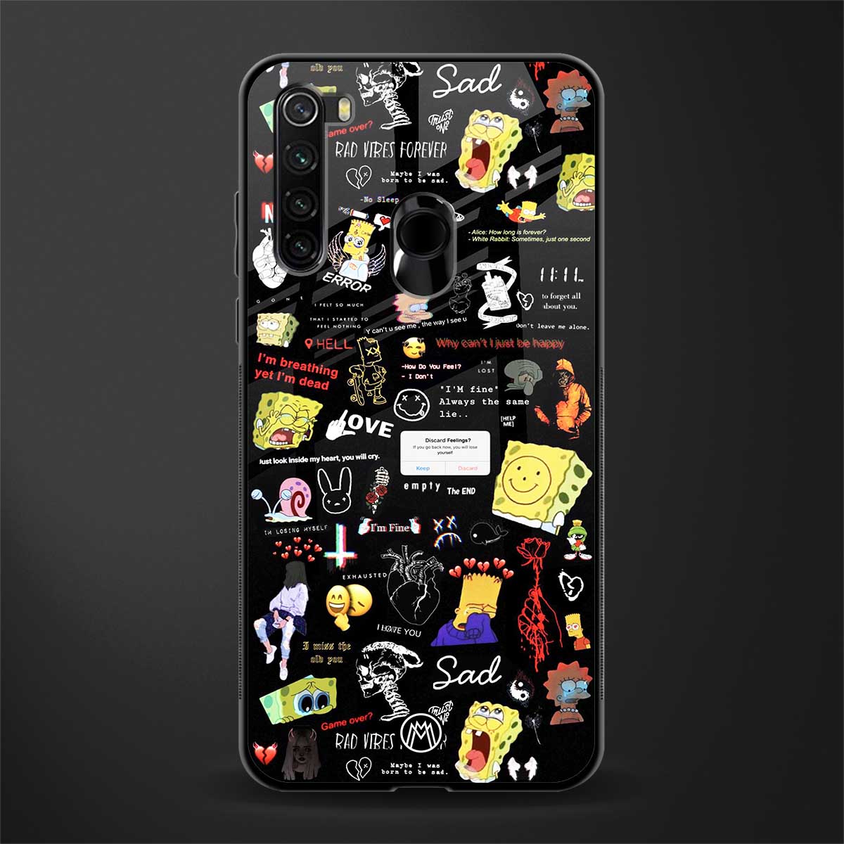 black aesthetic collage glass case for redmi note 8 image