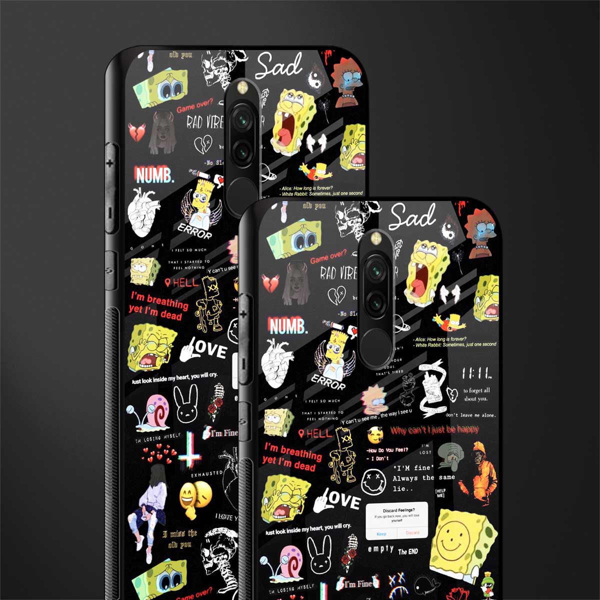 black aesthetic collage glass case for redmi 8 image-2