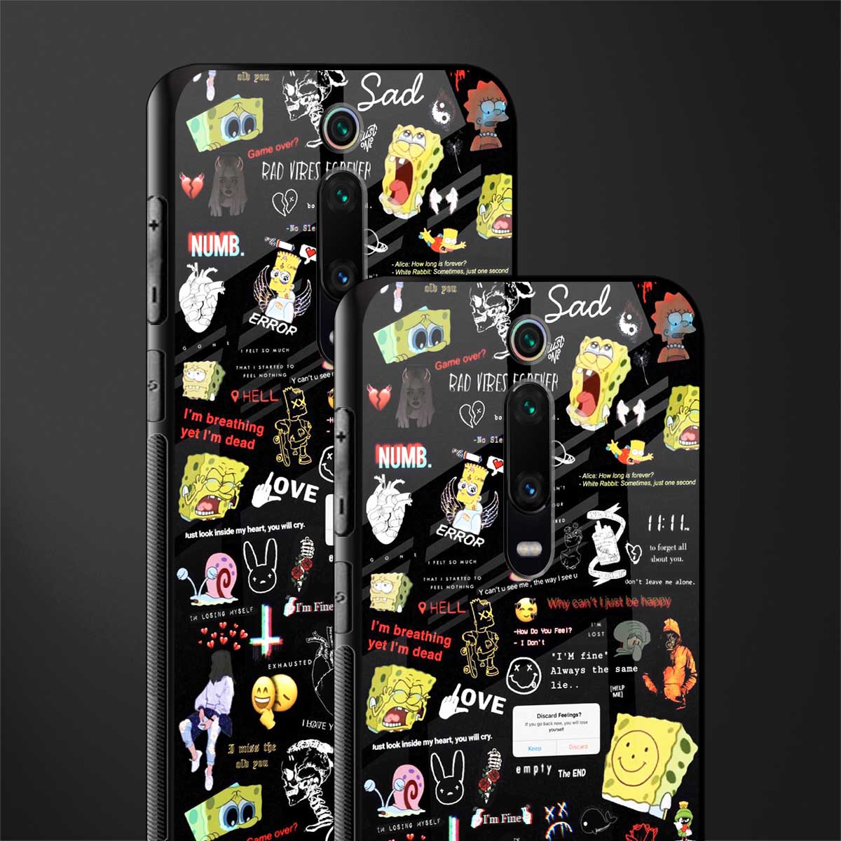 black aesthetic collage glass case for redmi k20 image-2