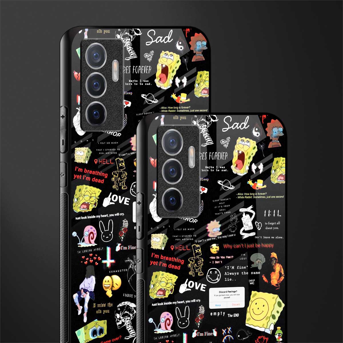 black aesthetic collage glass case for vivo v23e image-2