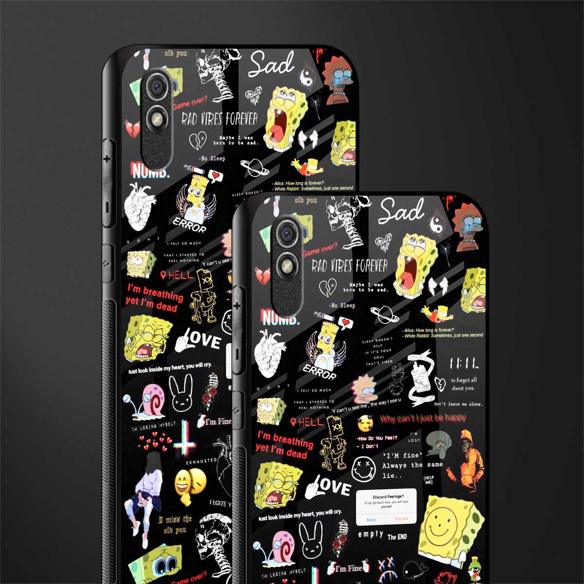 black aesthetic collage glass case for redmi 9i image-2