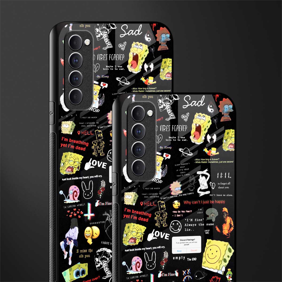 black aesthetic collage glass case for oppo reno 4 pro image-2