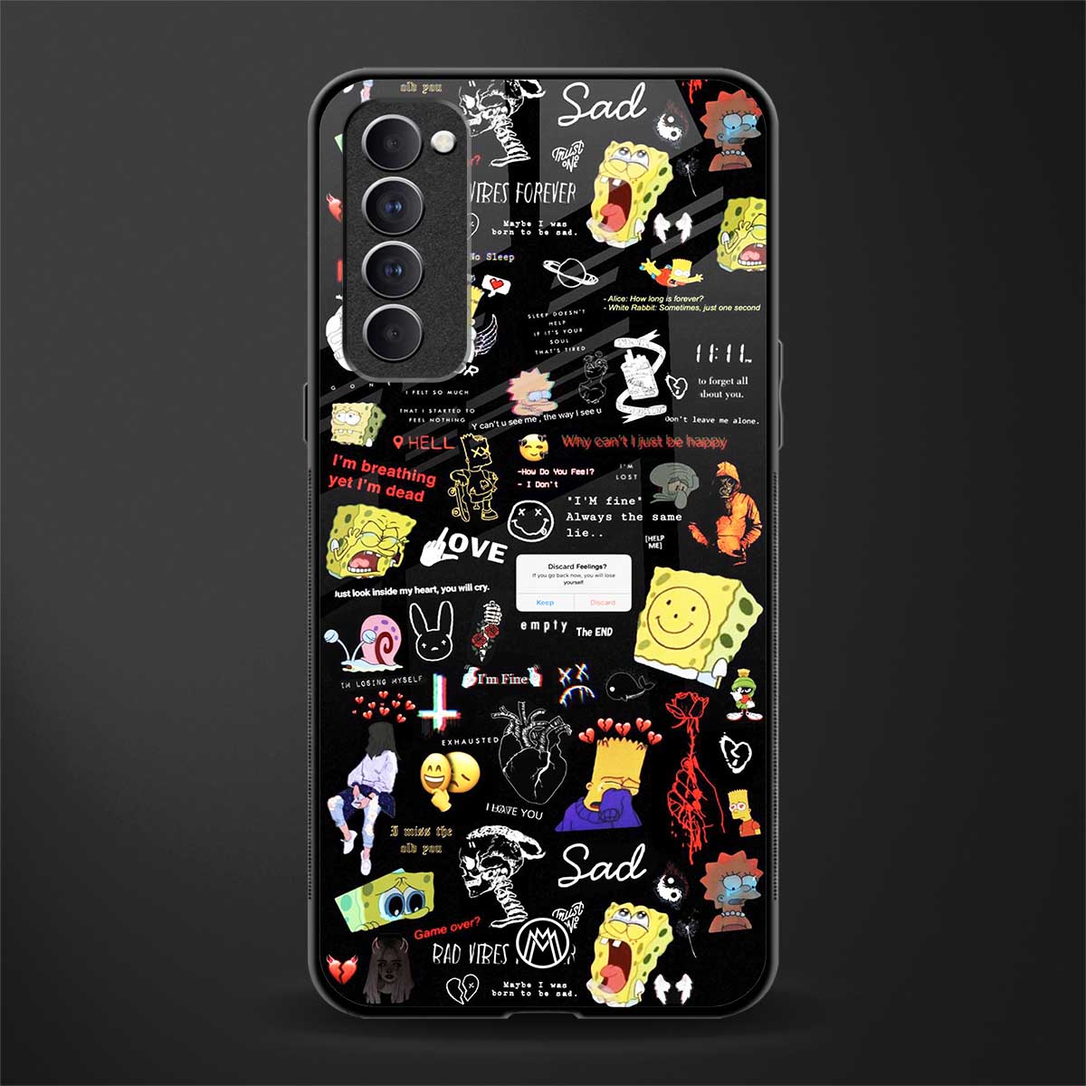black aesthetic collage glass case for oppo reno 4 pro image