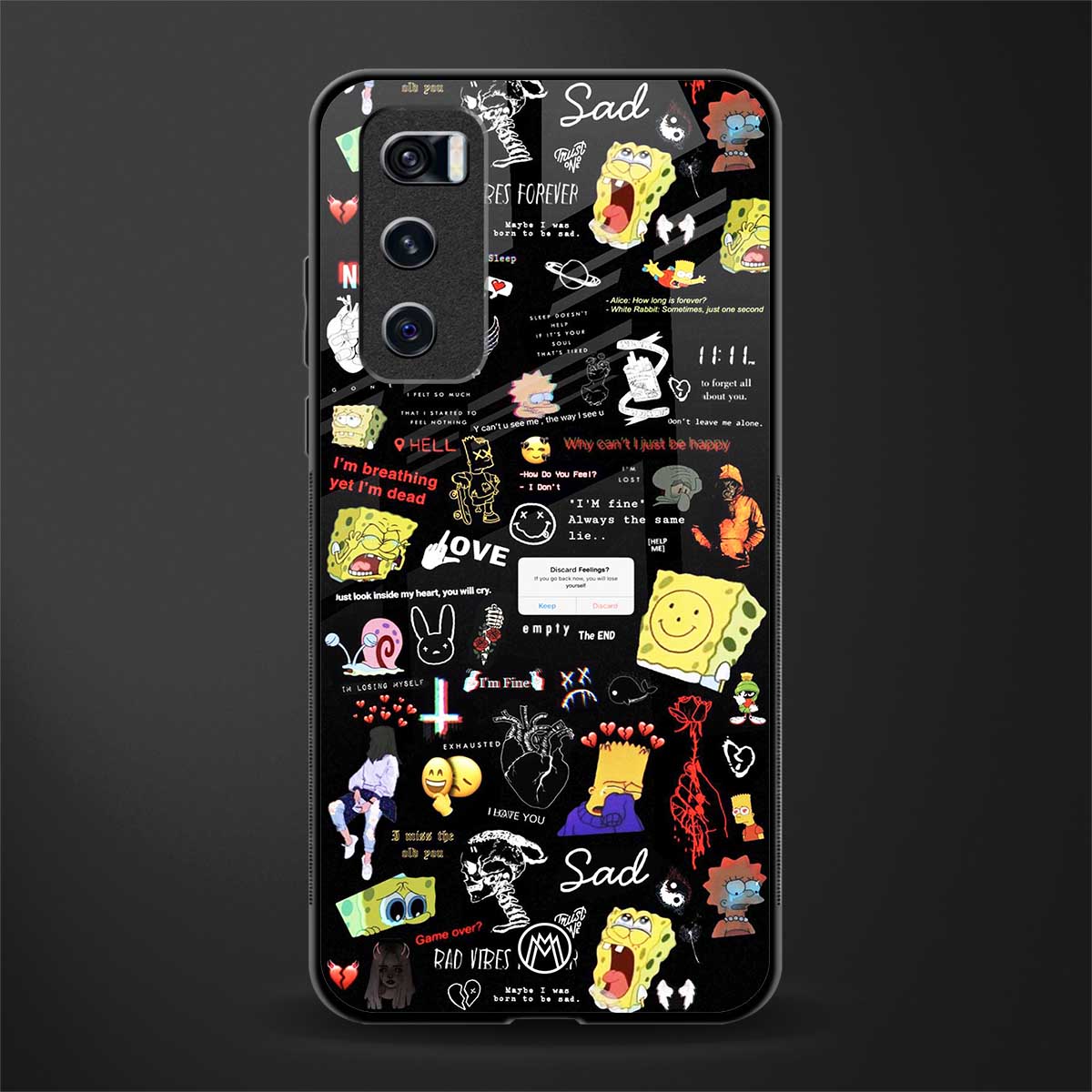 black aesthetic collage glass case for vivo v20 se image