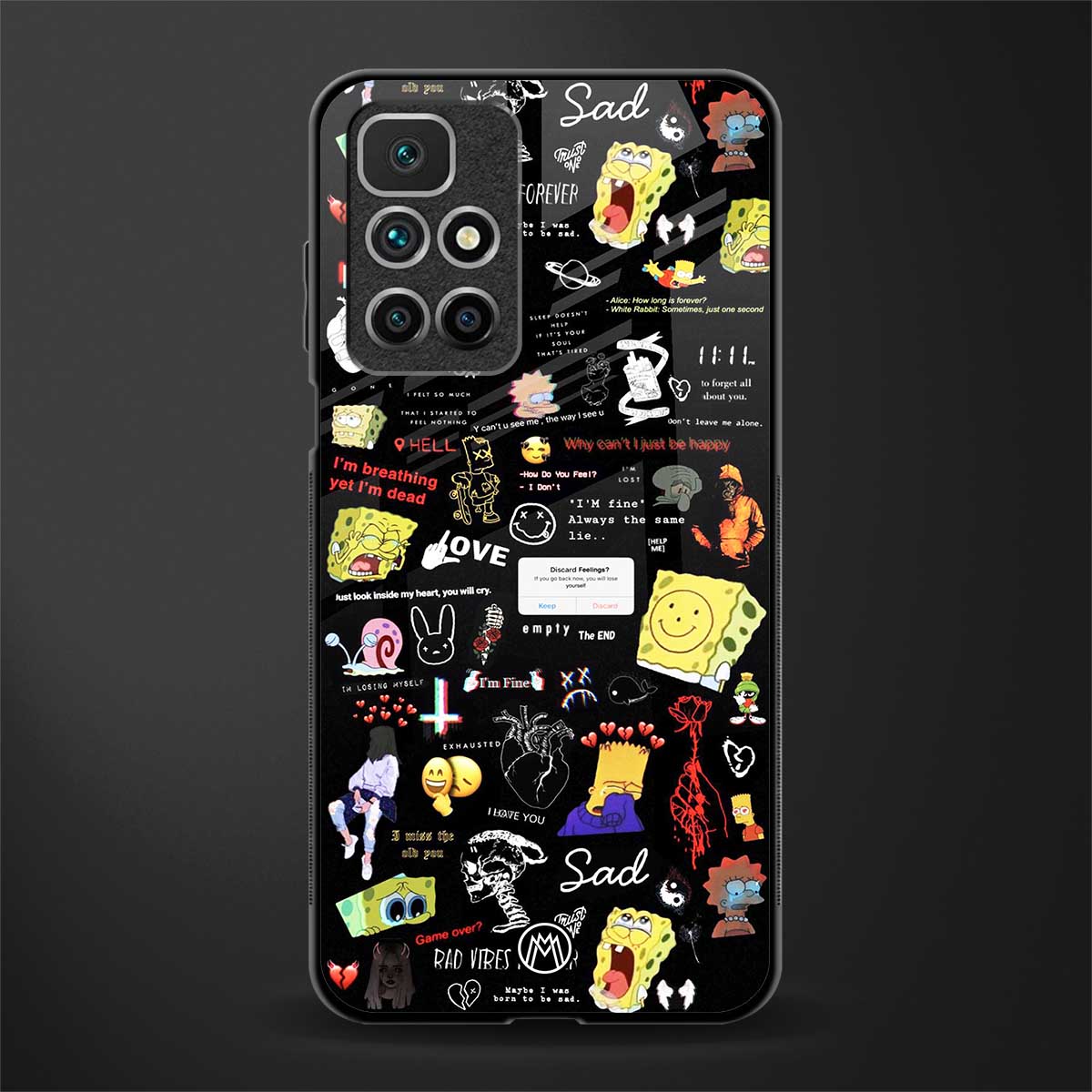 black aesthetic collage glass case for redmi 10 prime image