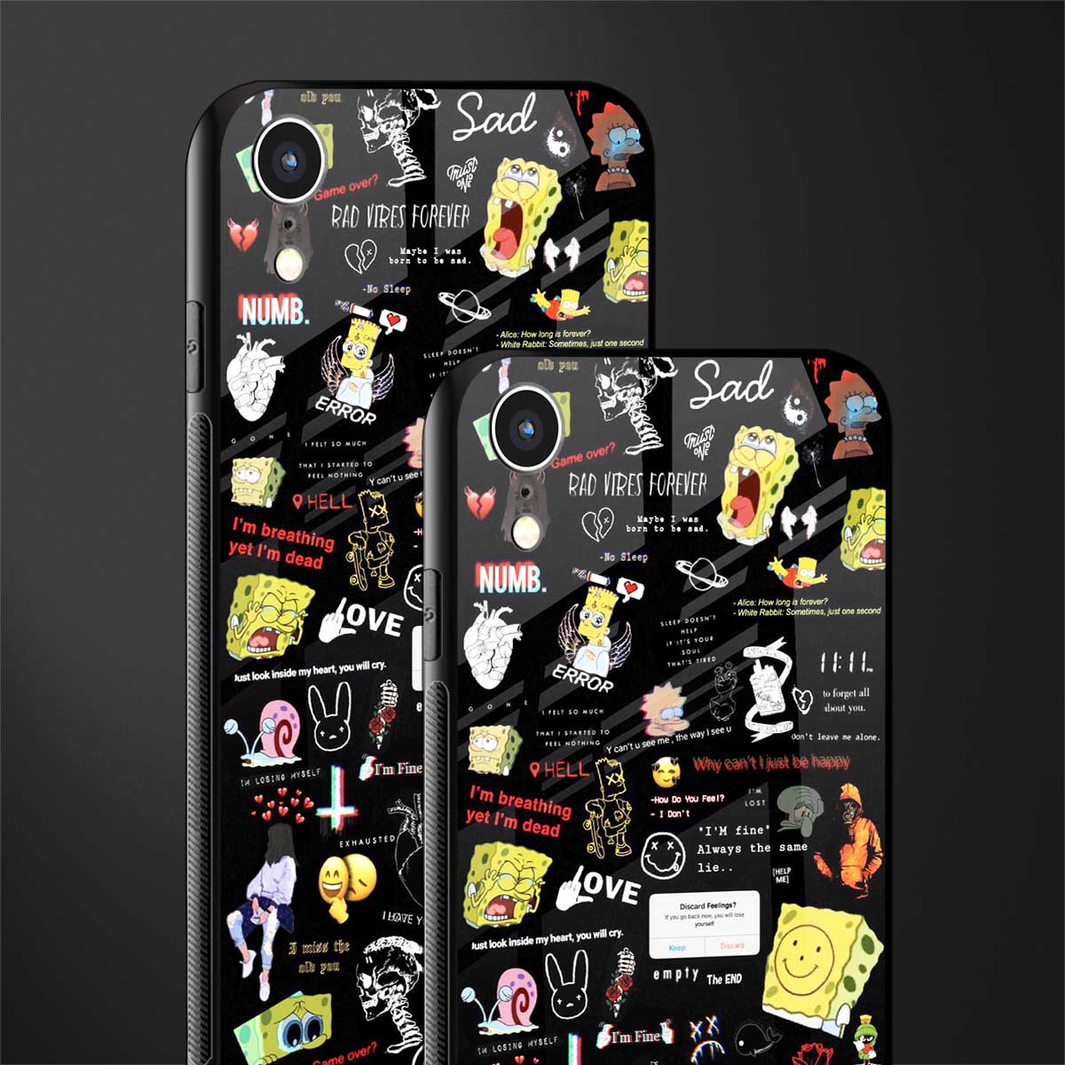 black aesthetic collage glass case for iphone xr image-2