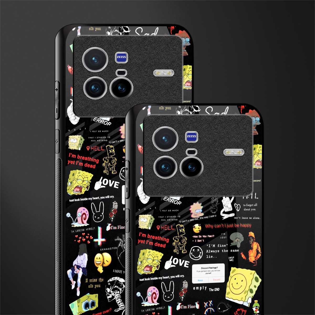 black aesthetic collage glass case for vivo x80 image-2