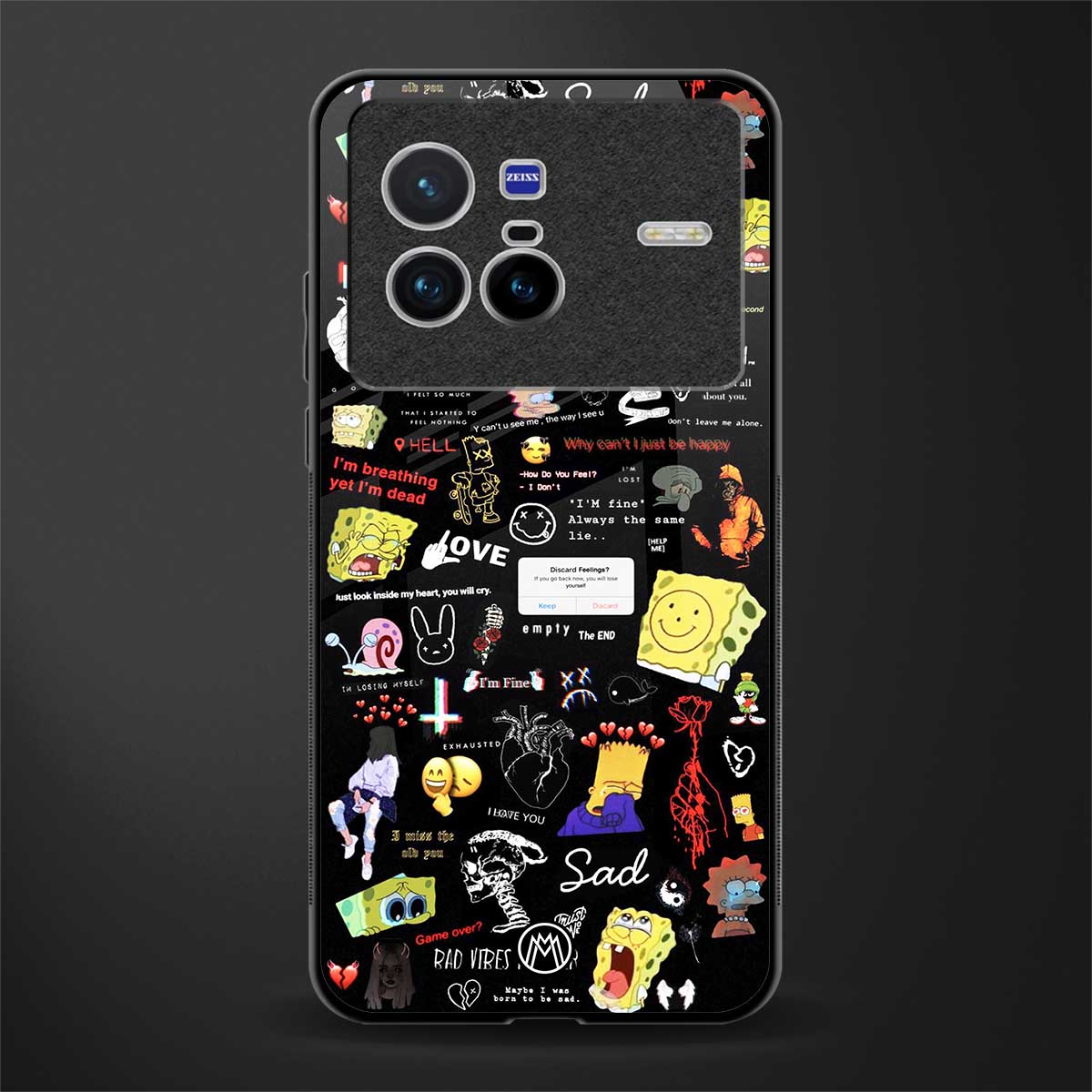 black aesthetic collage glass case for vivo x80 image