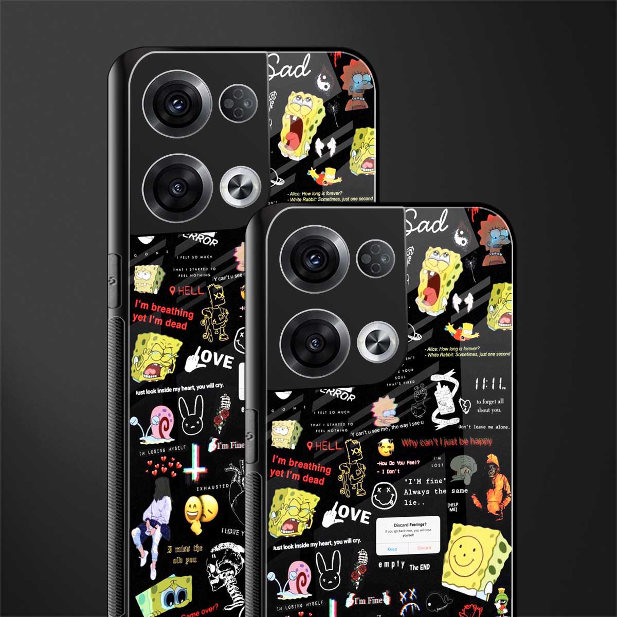 black aesthetic collage back phone cover | glass case for oppo reno 8 pro