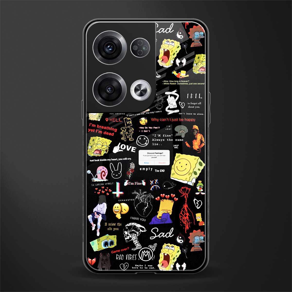 black aesthetic collage back phone cover | glass case for oppo reno 8 pro