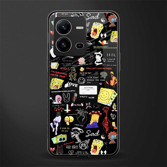 black aesthetic collage back phone cover | glass case for vivo v25-5g