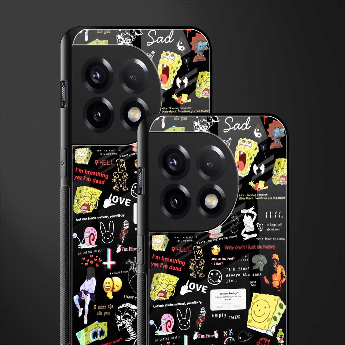 black aesthetic collage back phone cover | glass case for oneplus 11r