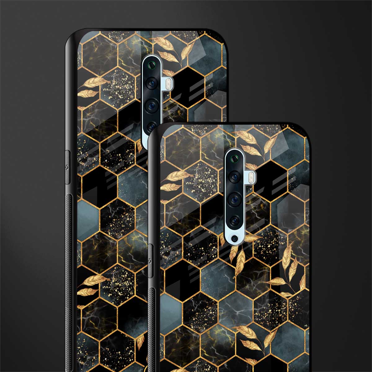 black blue tile marble glass case for oppo reno 2f image-2