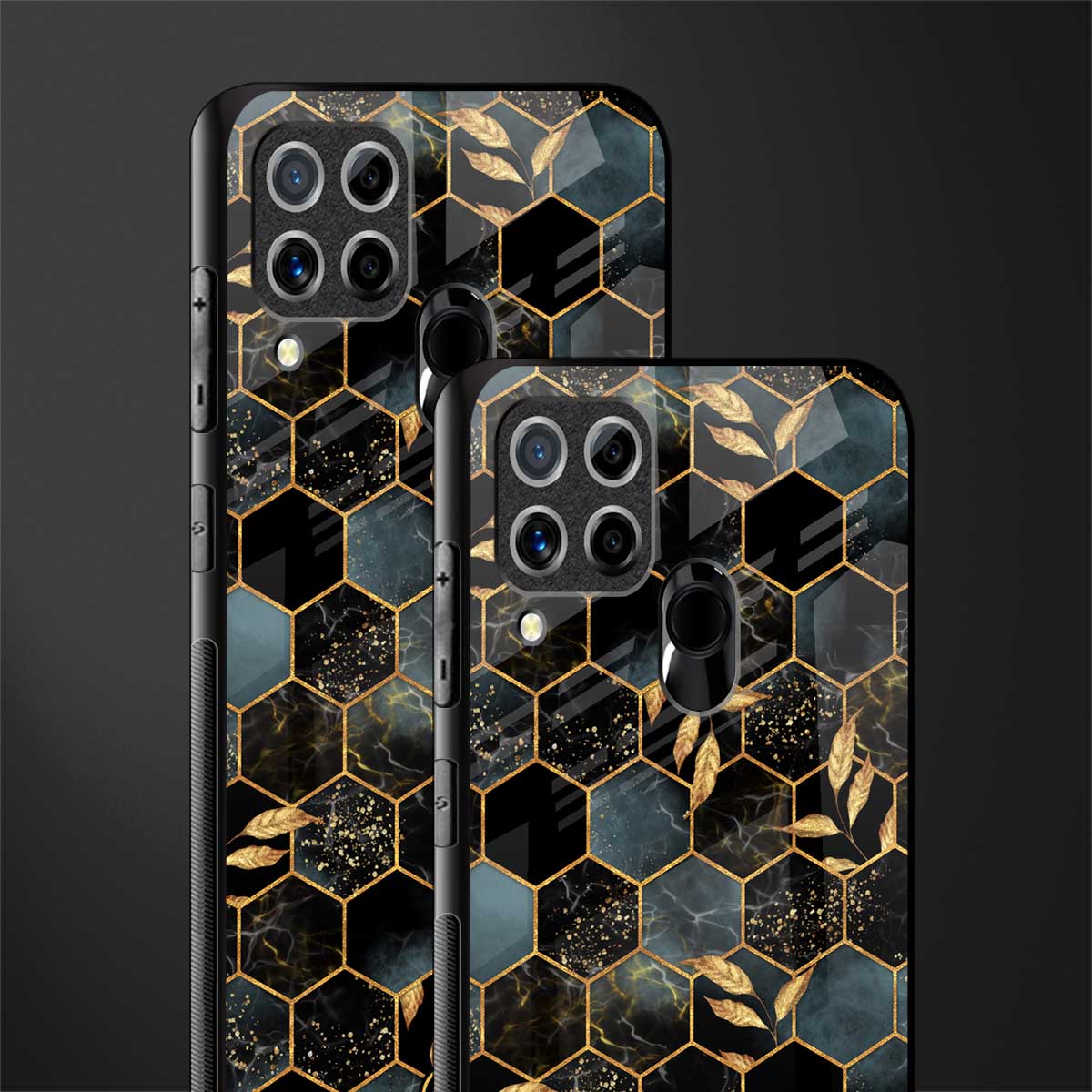 black blue tile marble glass case for realme c15 image-2