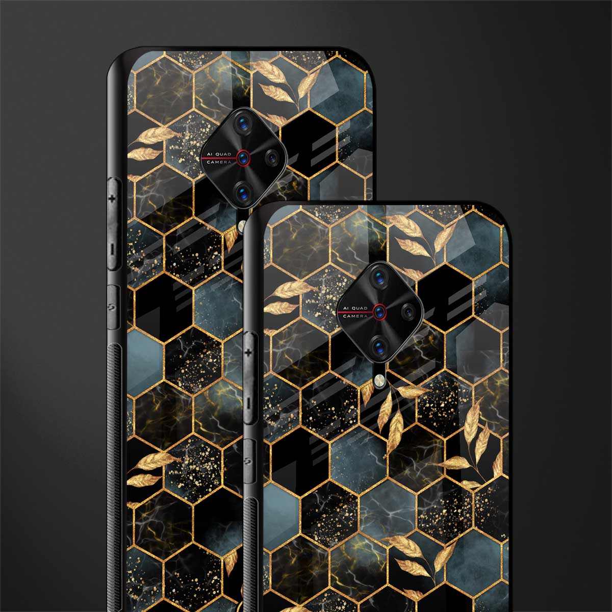 black blue tile marble glass case for vivo s1 pro image-2
