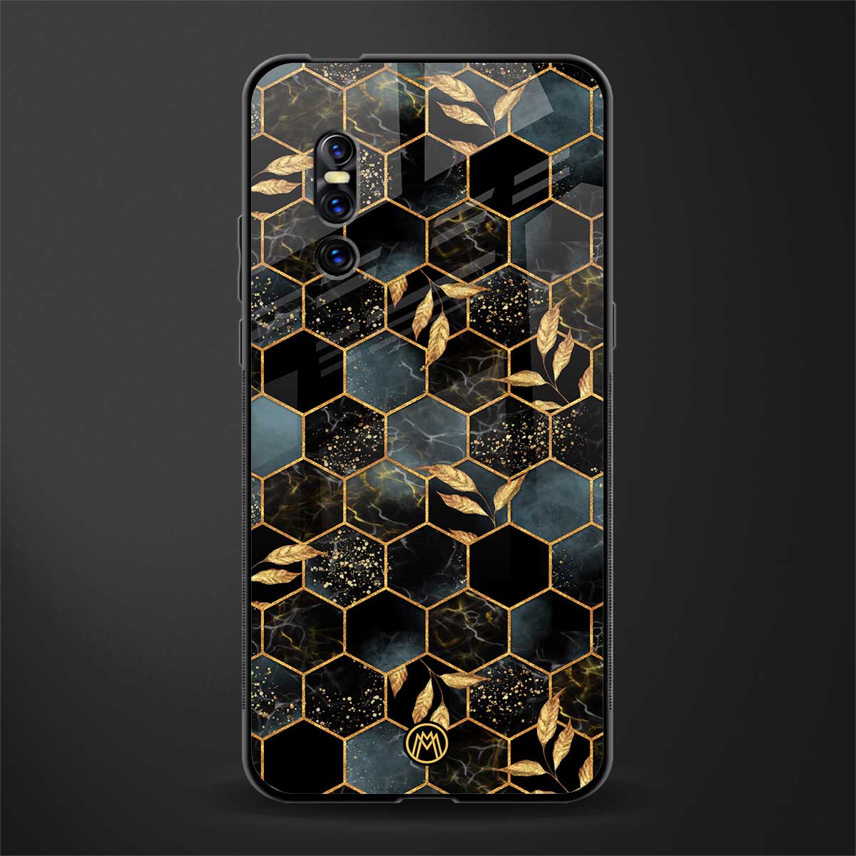 black blue tile marble glass case for vivo v15 pro image