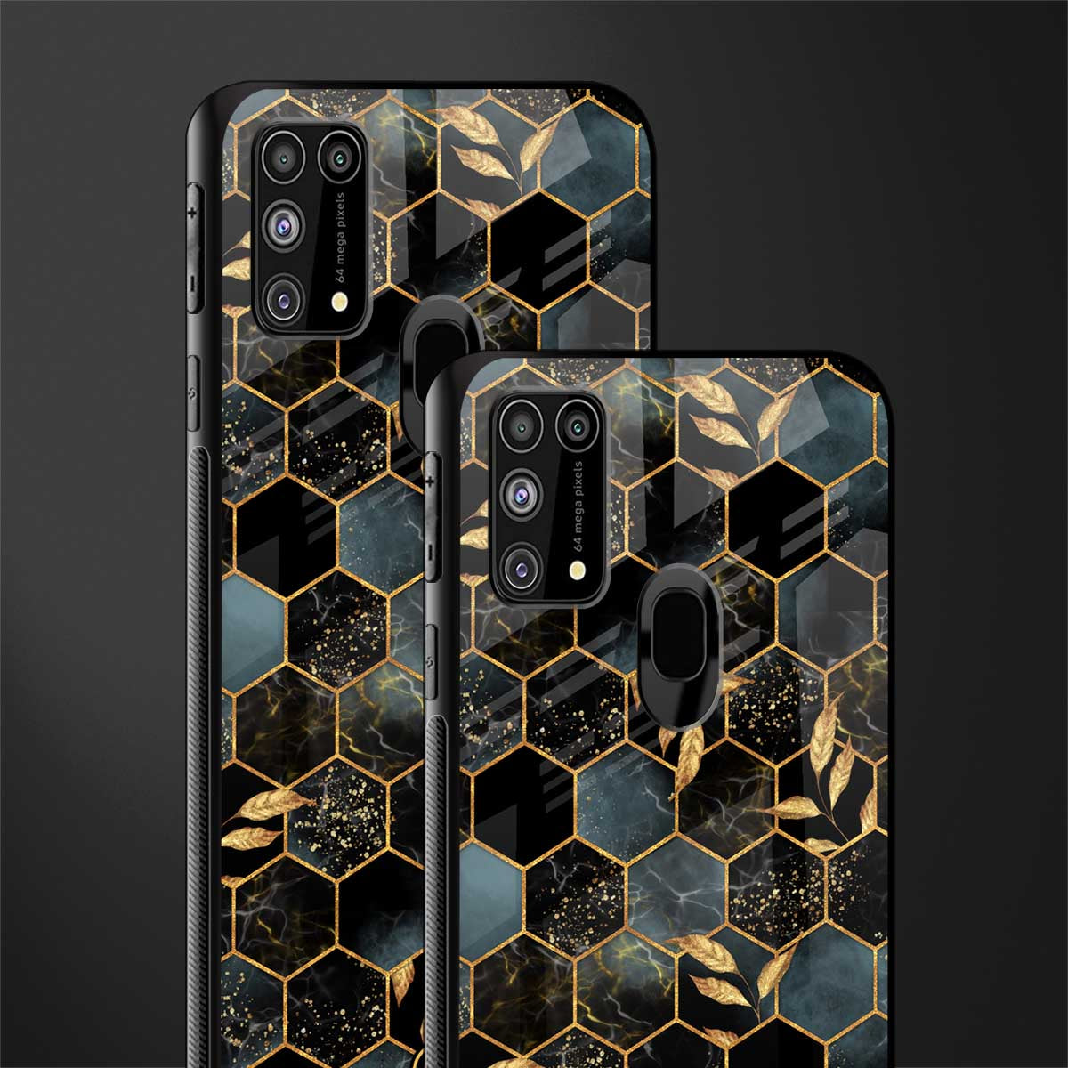 black blue tile marble glass case for samsung galaxy f41 image-2