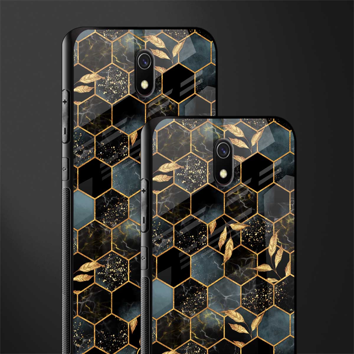 black blue tile marble glass case for redmi 8a image-2