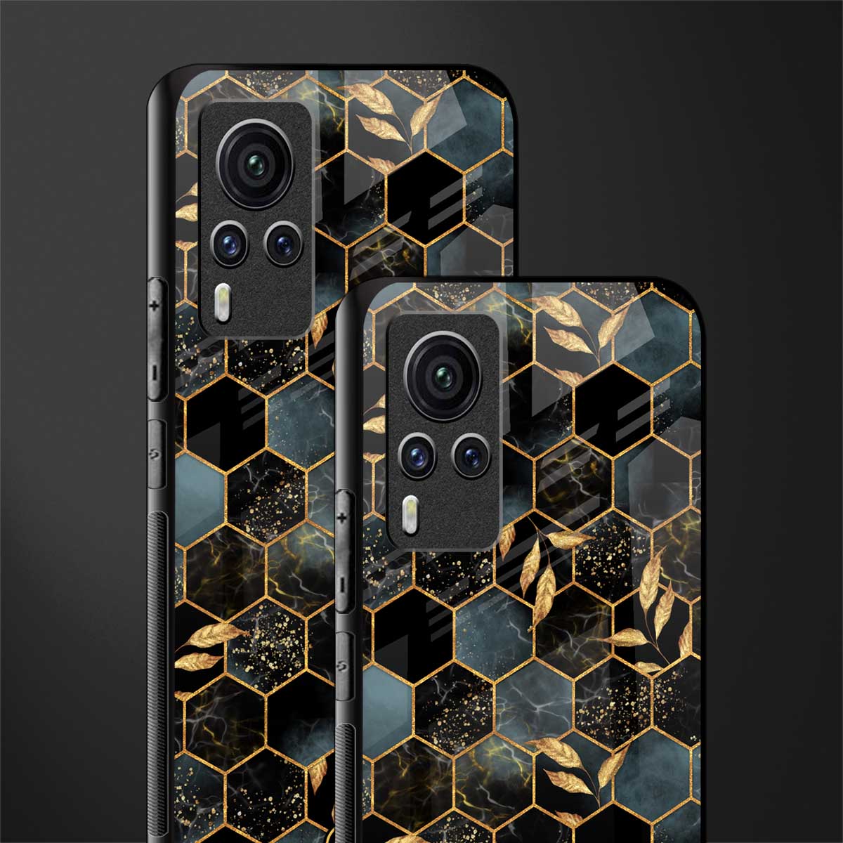 black blue tile marble glass case for vivo x60 pro image-2