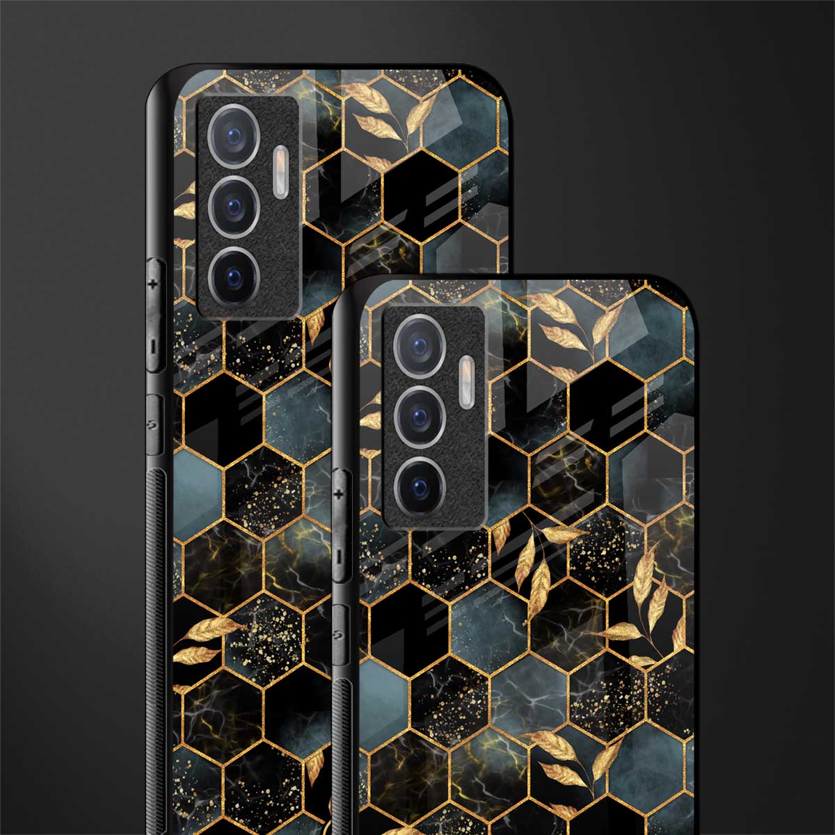 black blue tile marble glass case for vivo v23e image-2