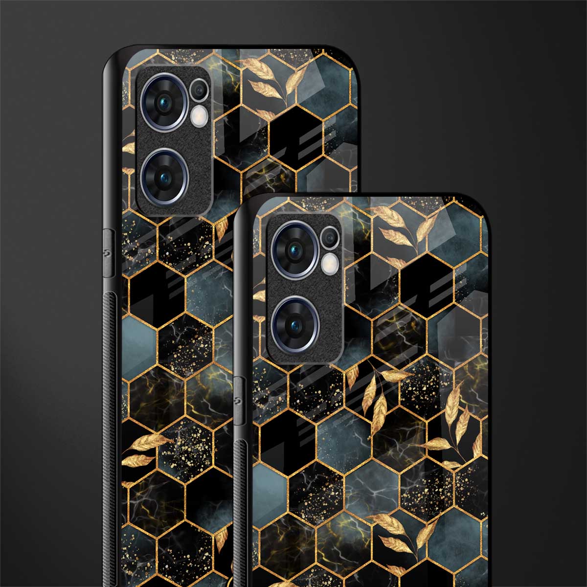 black blue tile marble glass case for oppo reno7 5g image-2