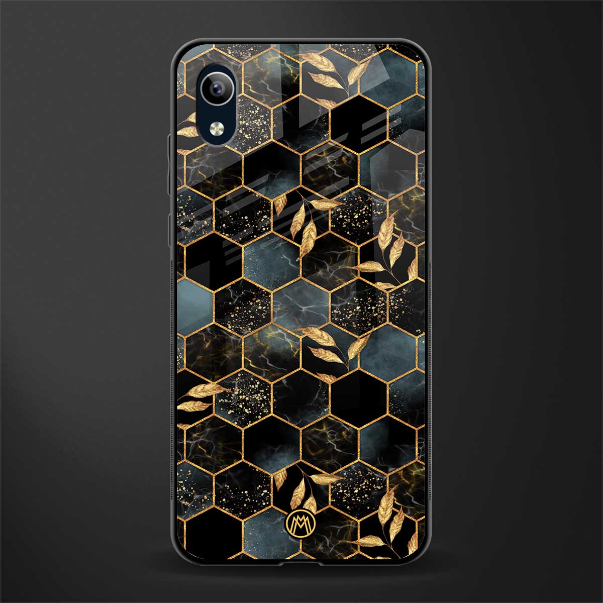 black blue tile marble glass case for vivo y1s without fingerprint image