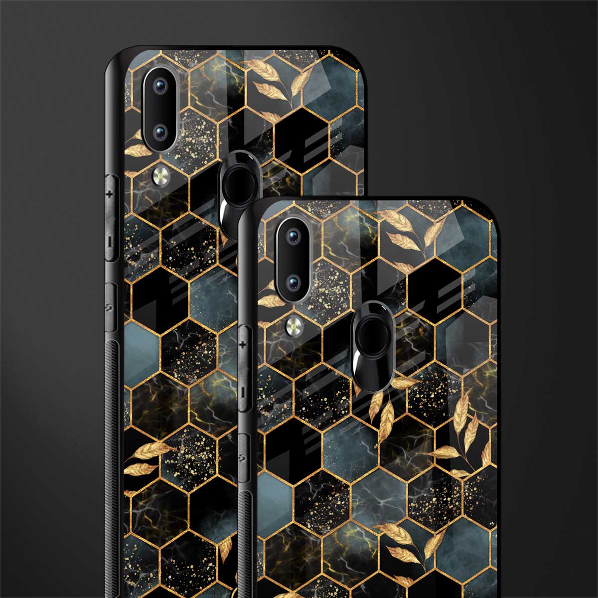 black blue tile marble glass case for vivo y91 image-2