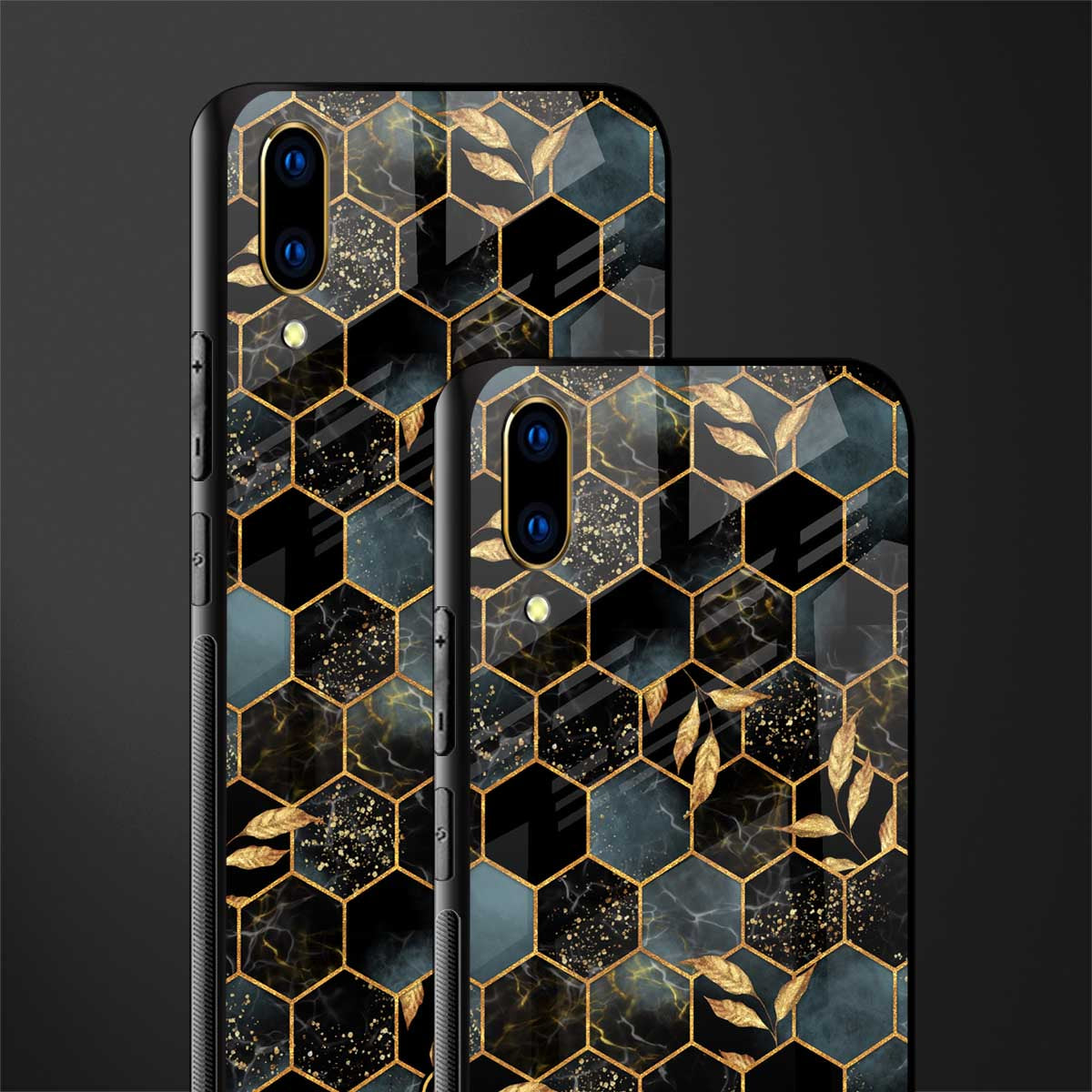 black blue tile marble glass case for vivo v11 pro image-2