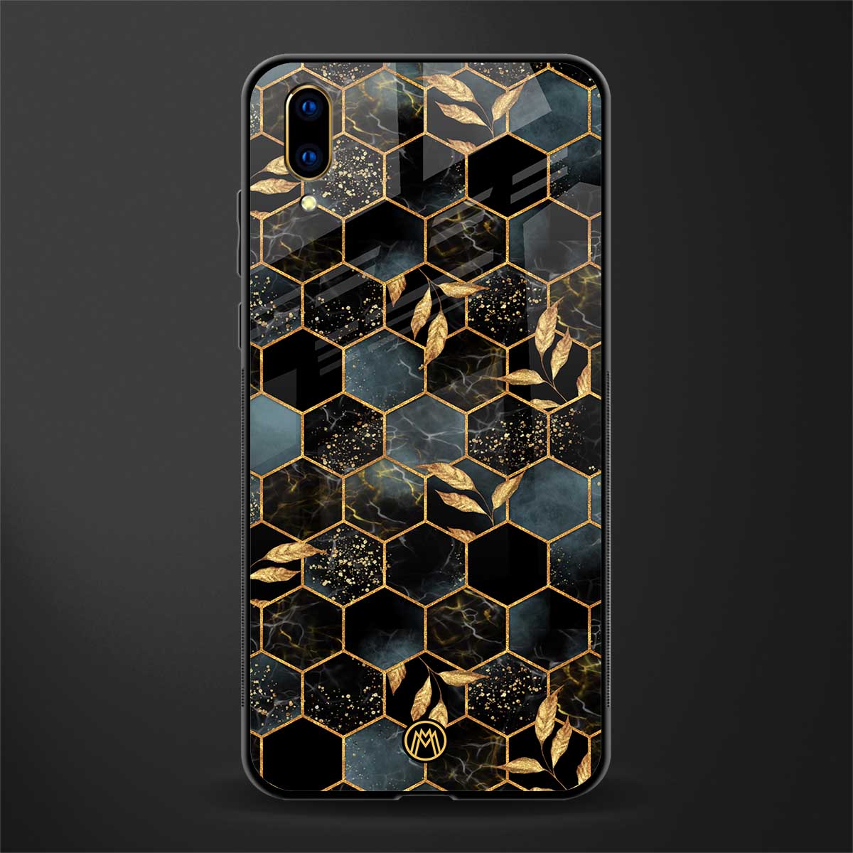 black blue tile marble glass case for vivo v11 pro image