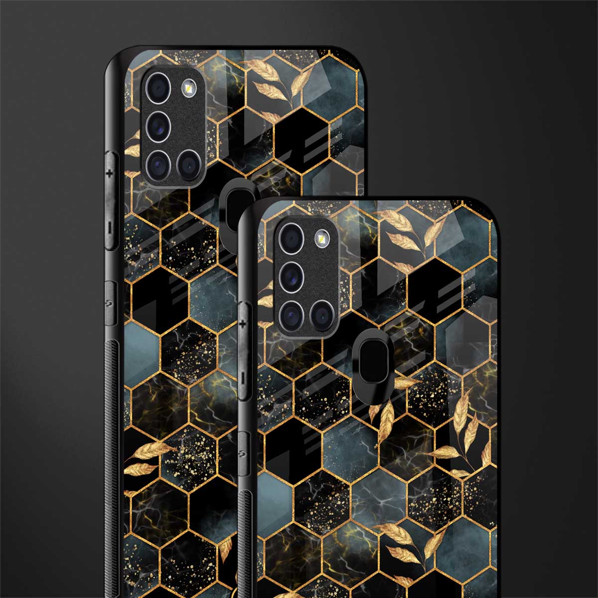 black blue tile marble glass case for samsung galaxy a21s image-2