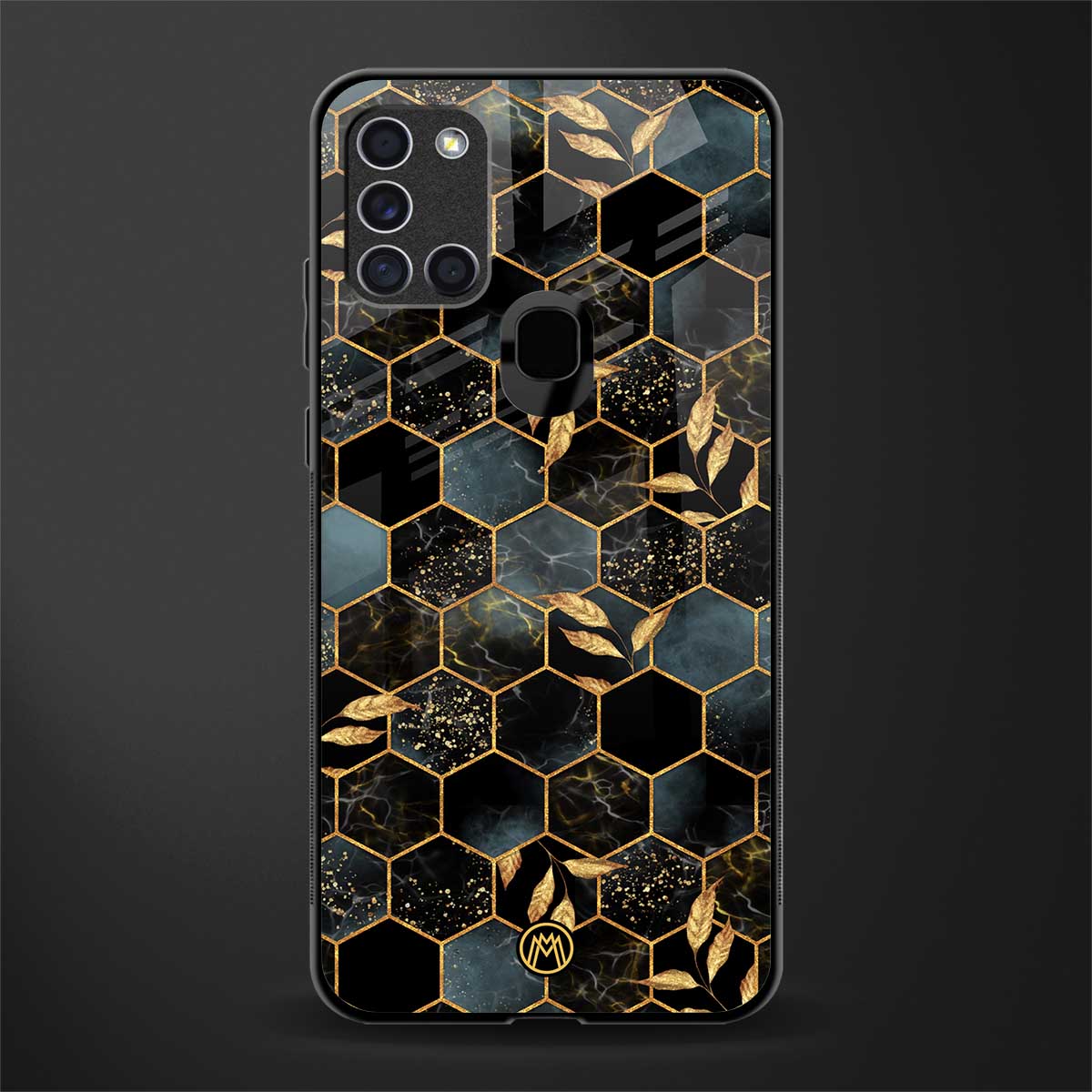 black blue tile marble glass case for samsung galaxy a21s image