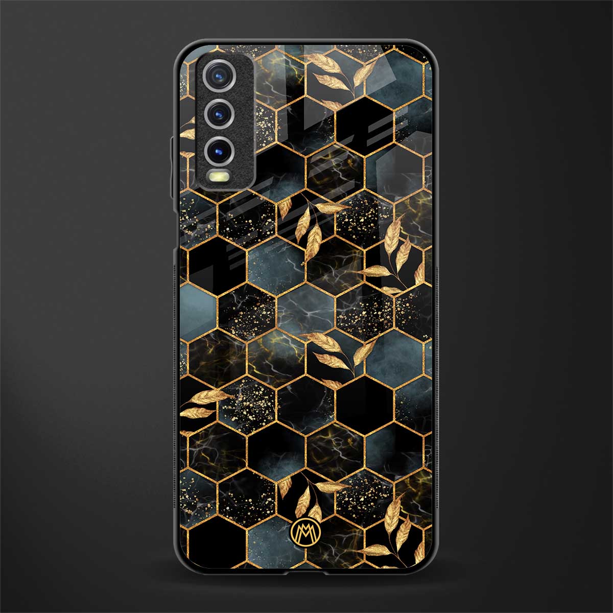 black blue tile marble glass case for vivo y20 image