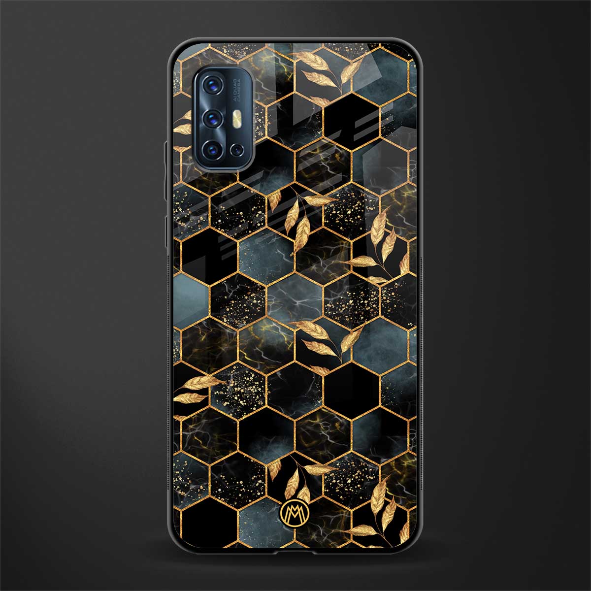 black blue tile marble glass case for vivo v17 image