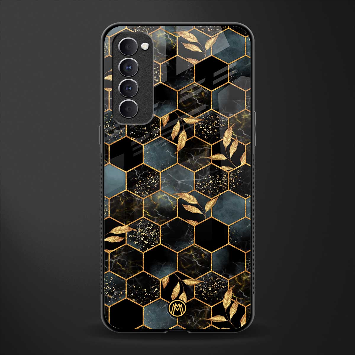 black blue tile marble glass case for oppo reno 4 pro image