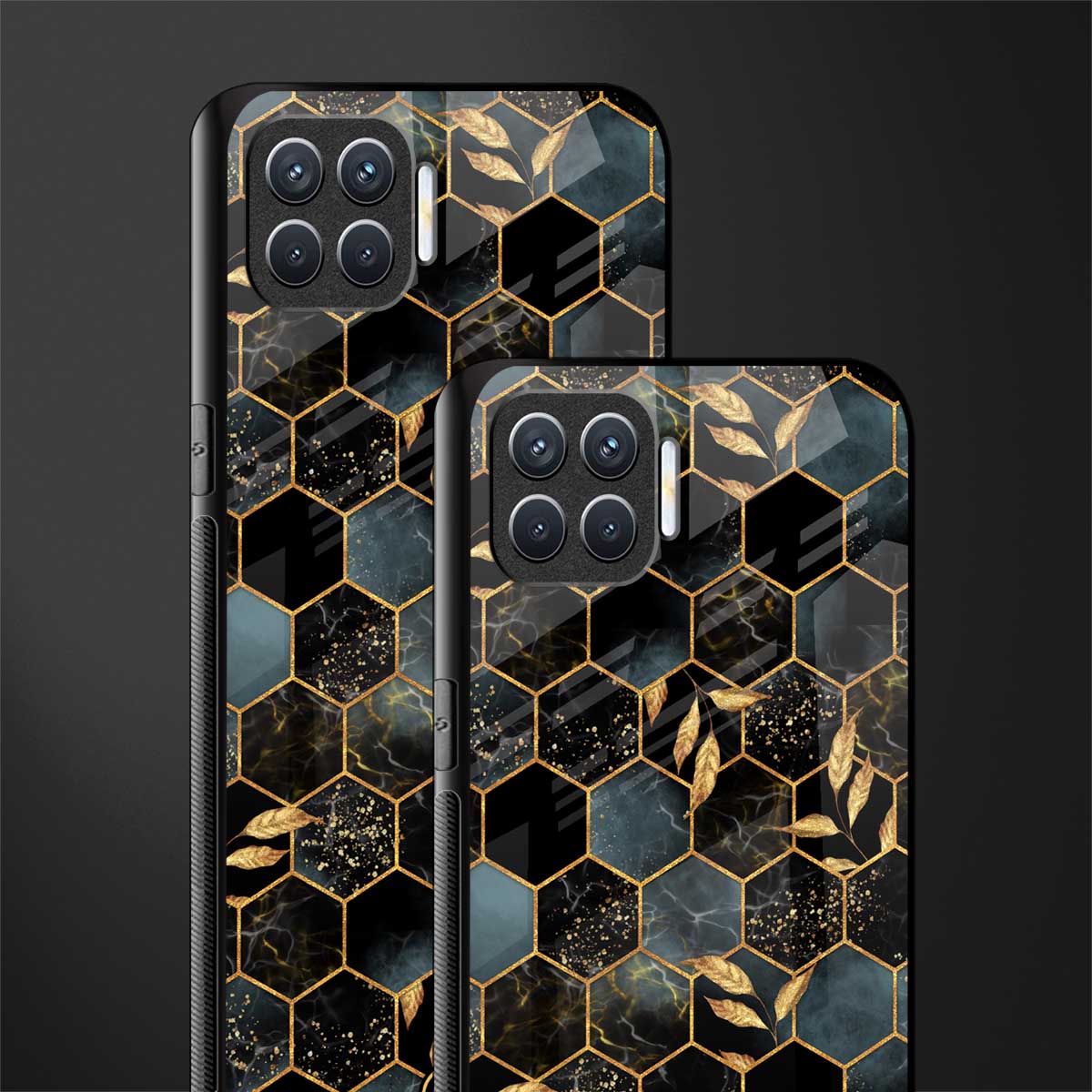 black blue tile marble glass case for oppo f17 pro image-2