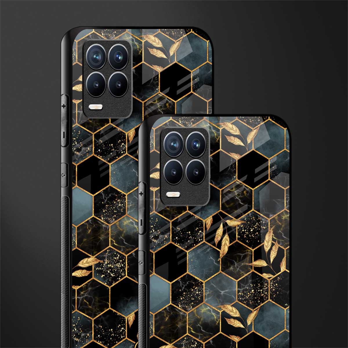 black blue tile marble glass case for realme 8 4g image-2