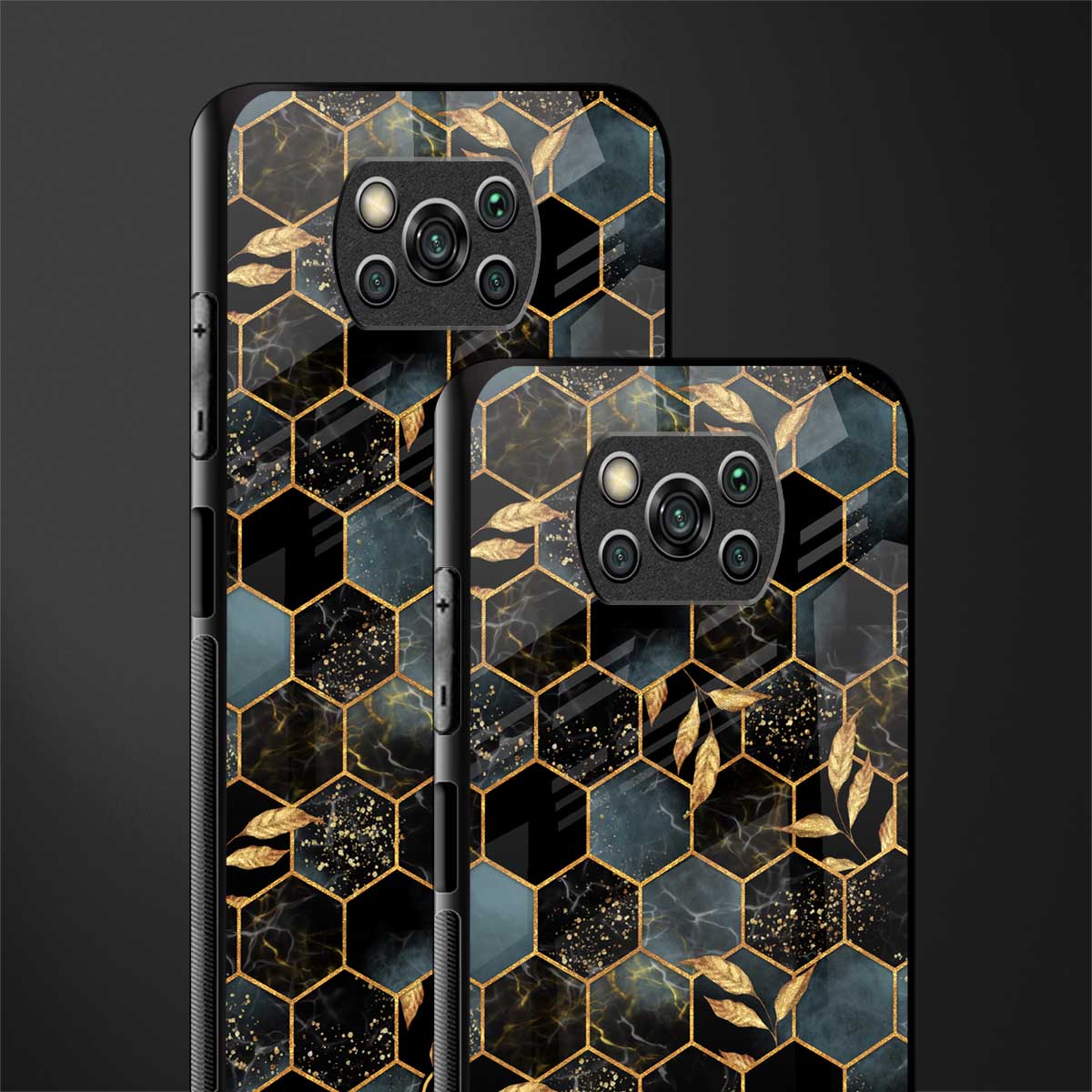 black blue tile marble glass case for poco x3 image-2