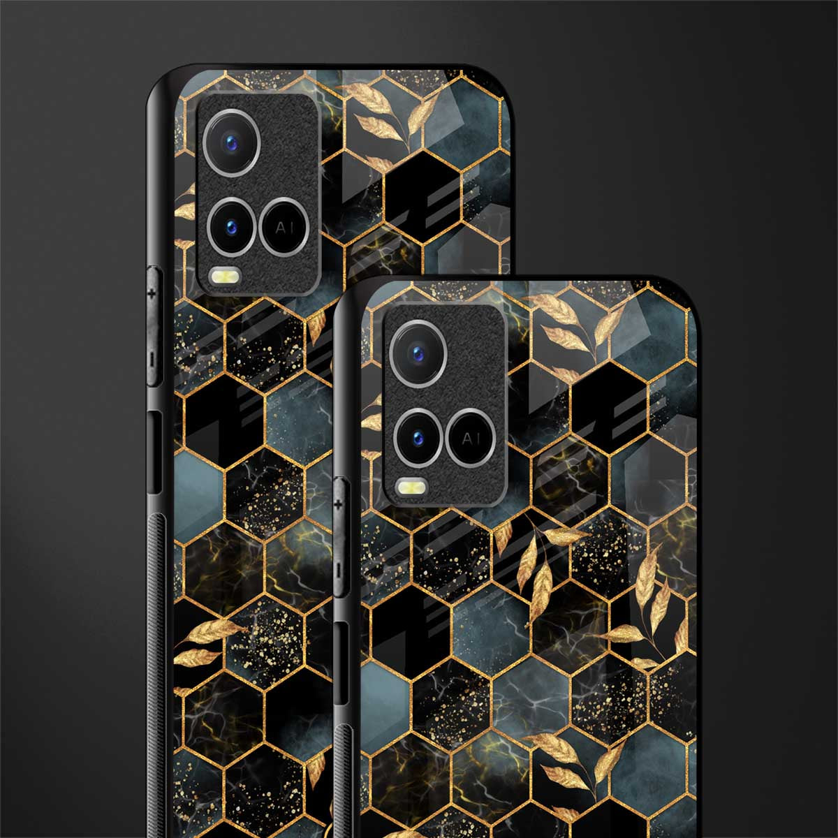 black blue tile marble glass case for vivo y33s vivo y33t image-2
