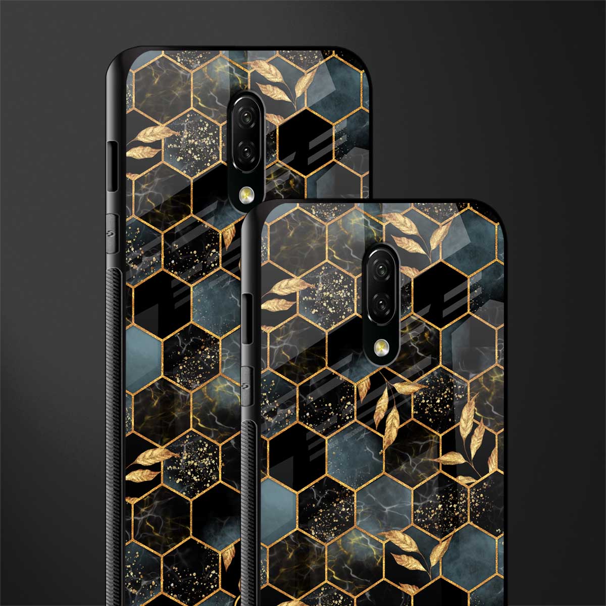 black blue tile marble glass case for oneplus 7 image-2