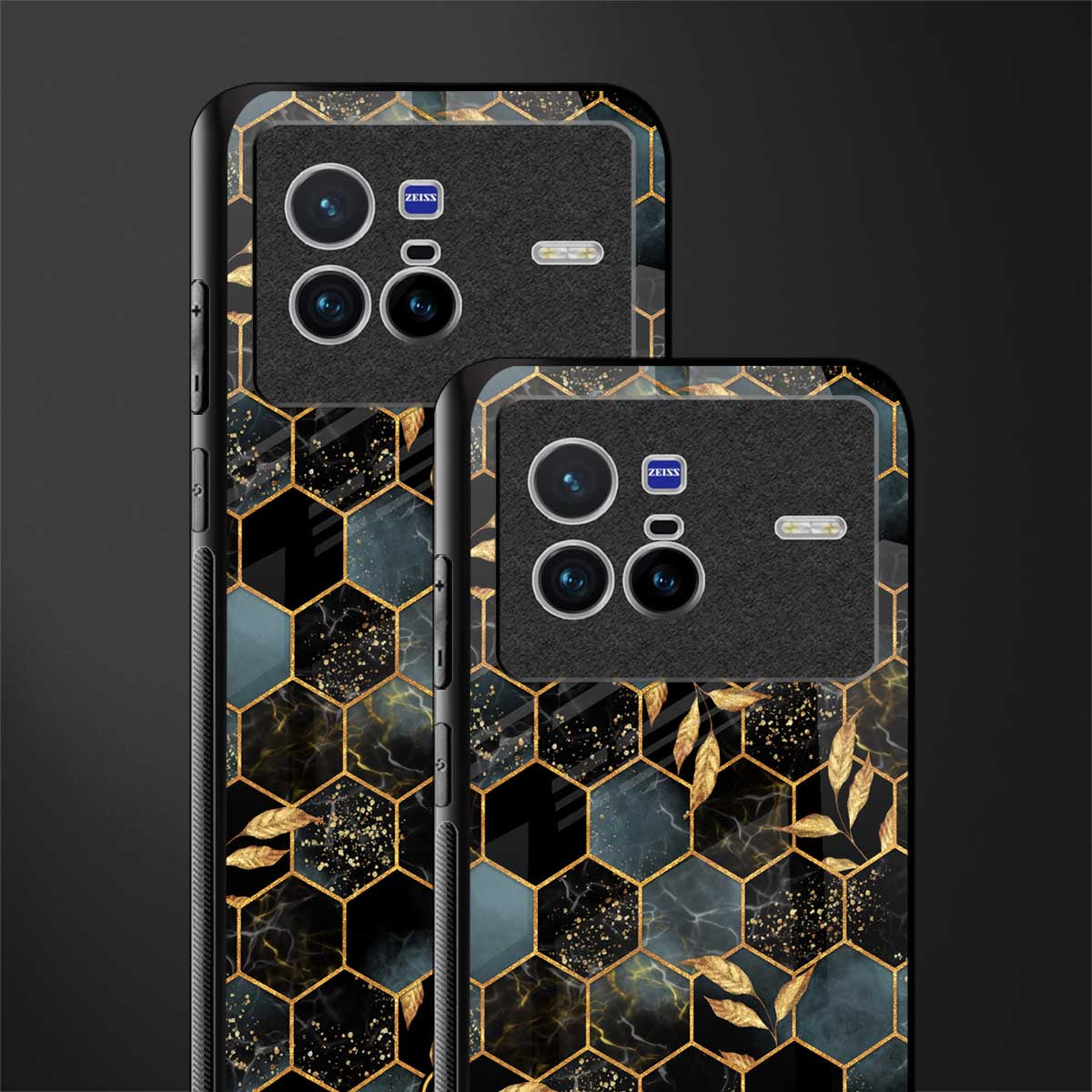black blue tile marble glass case for vivo x80 image-2