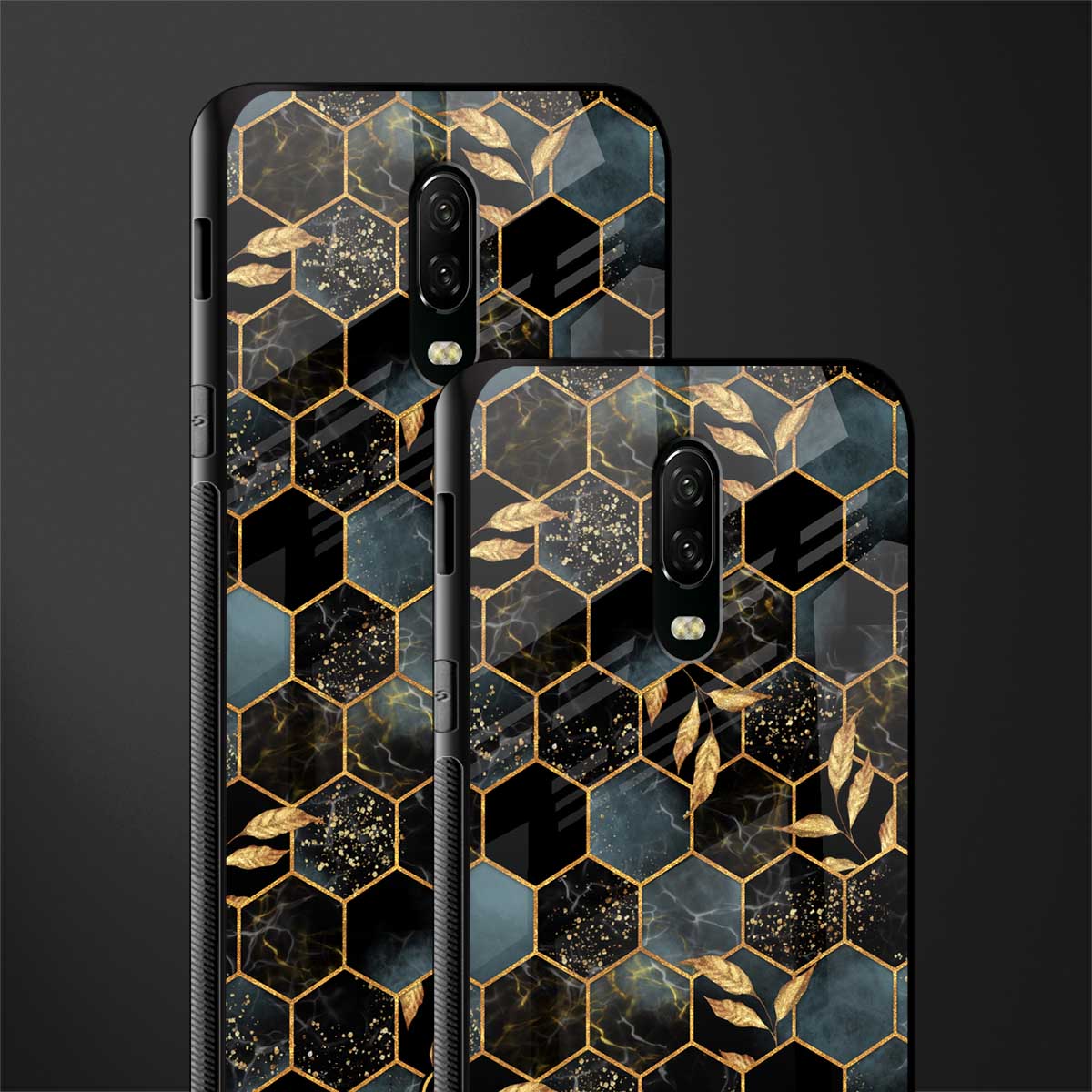 black blue tile marble glass case for oneplus 6t image-2