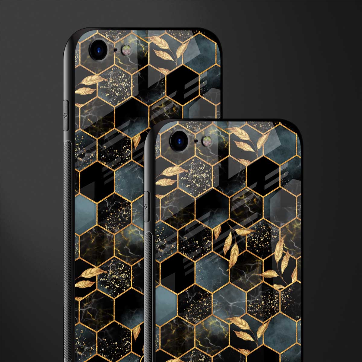 black blue tile marble glass case for iphone se 2020 image-2