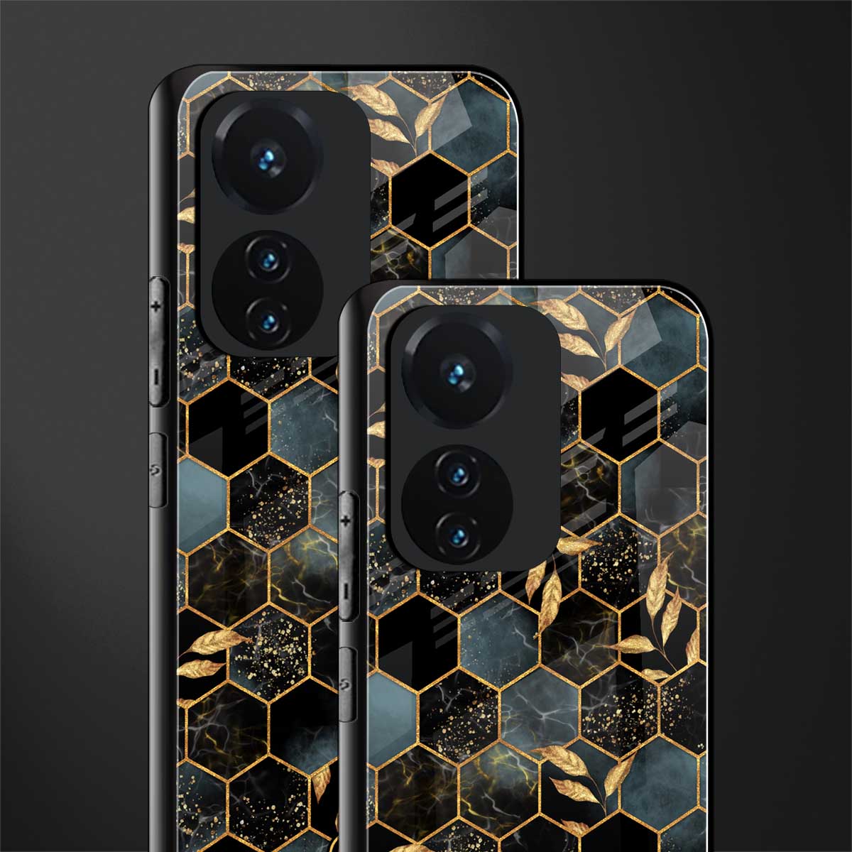 black blue tile marble back phone cover | glass case for vivo t1 44w 4g