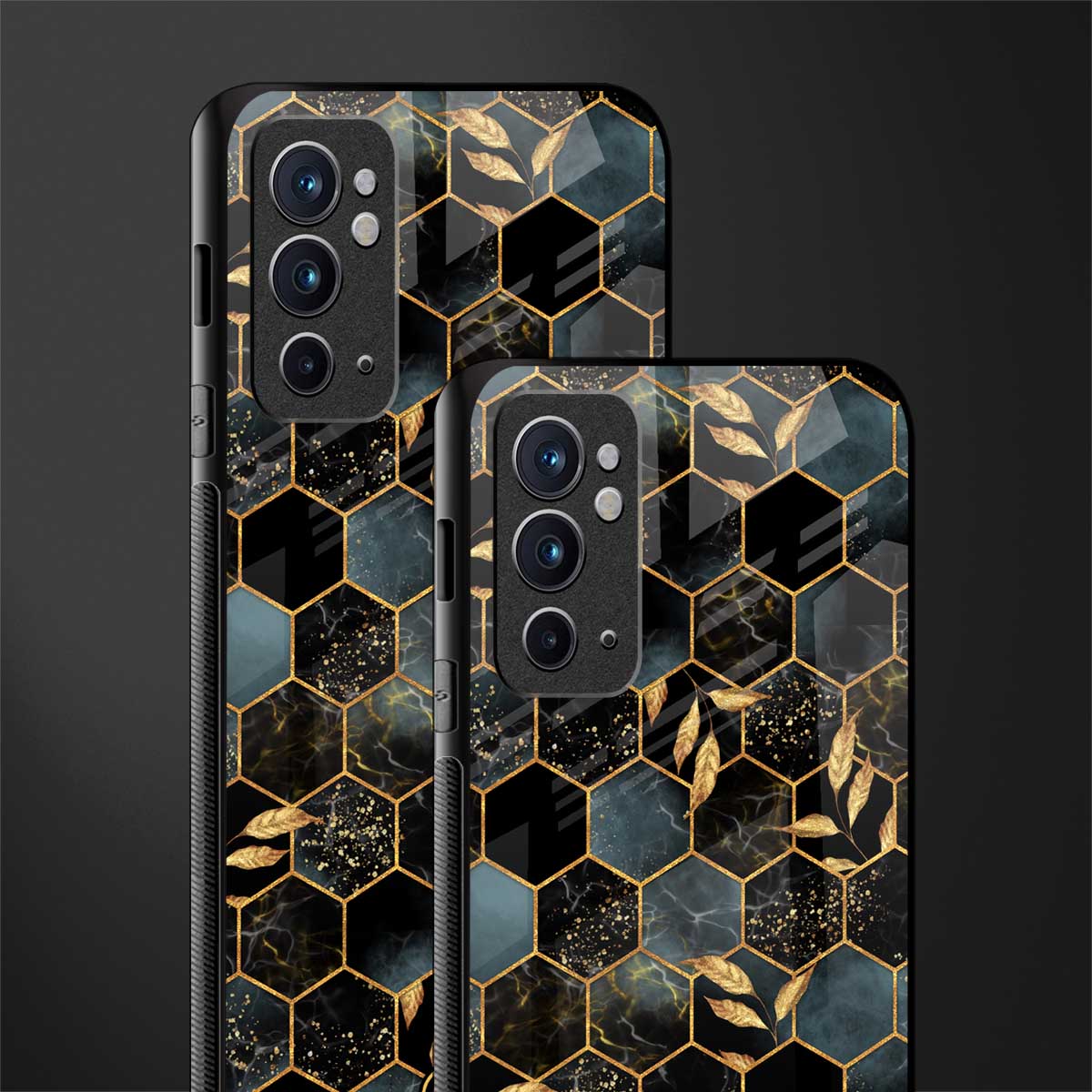 black blue tile marble glass case for oneplus 9rt image-2