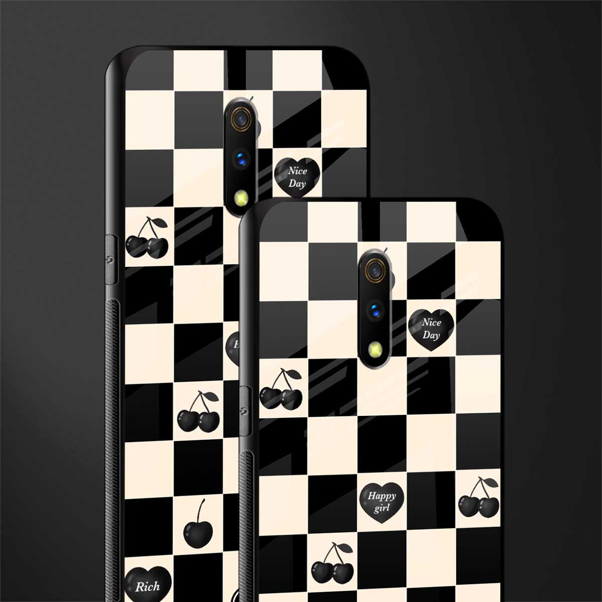 black cherries check pattern glass case for oppo k3 image-2