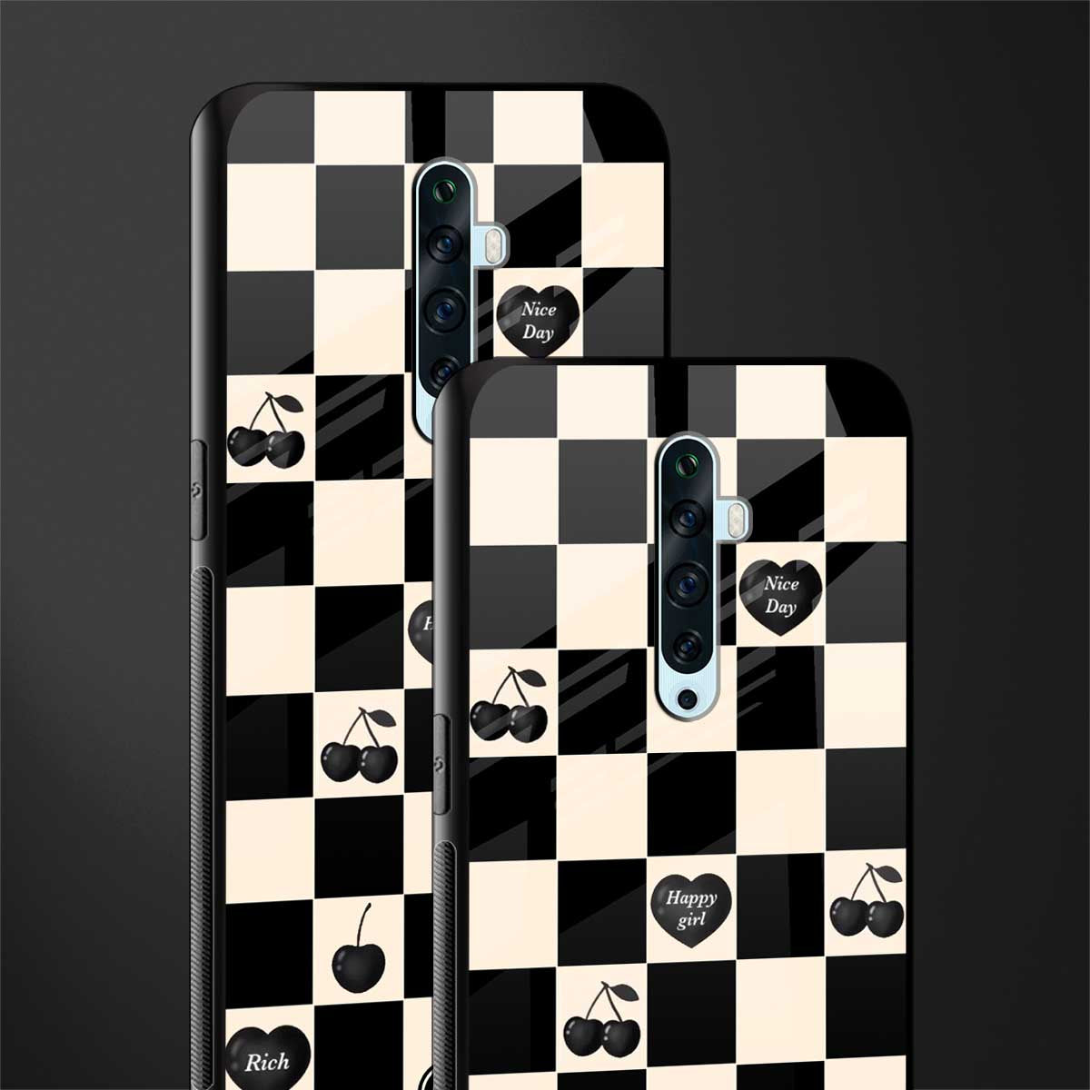 black cherries check pattern glass case for oppo reno 2f image-2