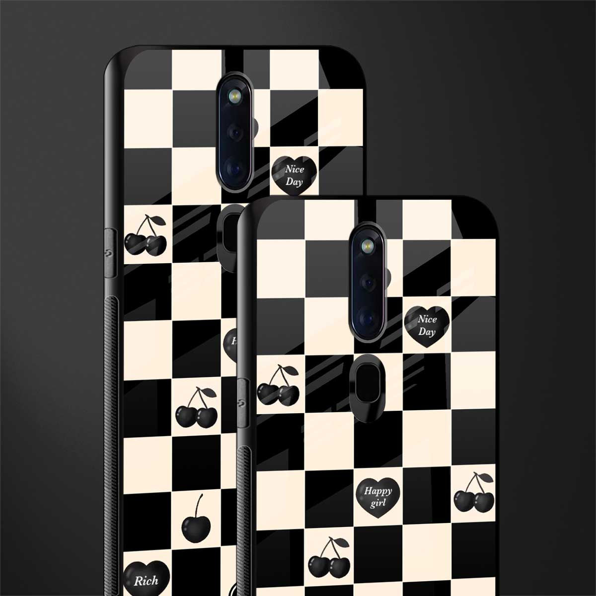 black cherries check pattern glass case for oppo f11 pro image-2