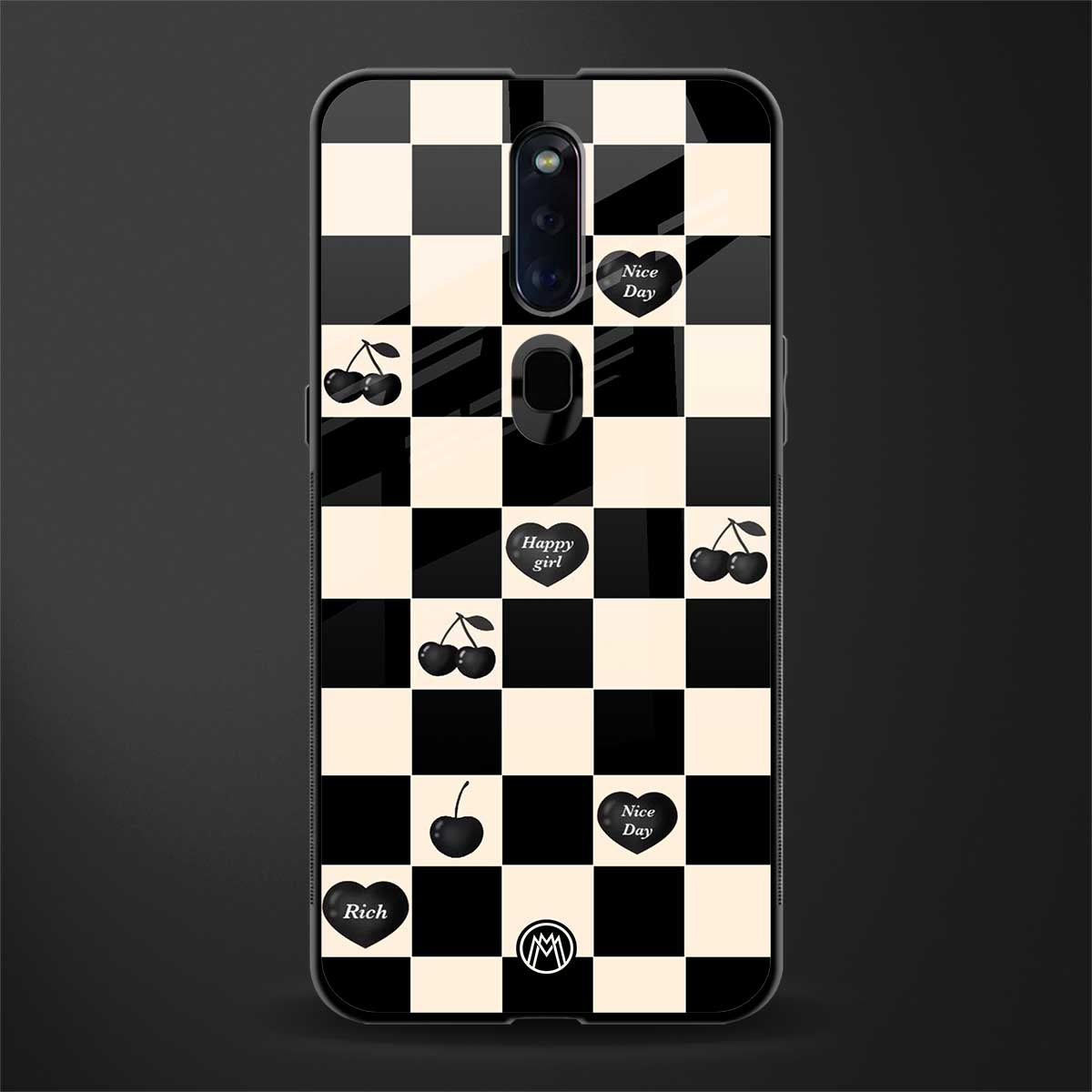 black cherries check pattern glass case for oppo f11 pro image