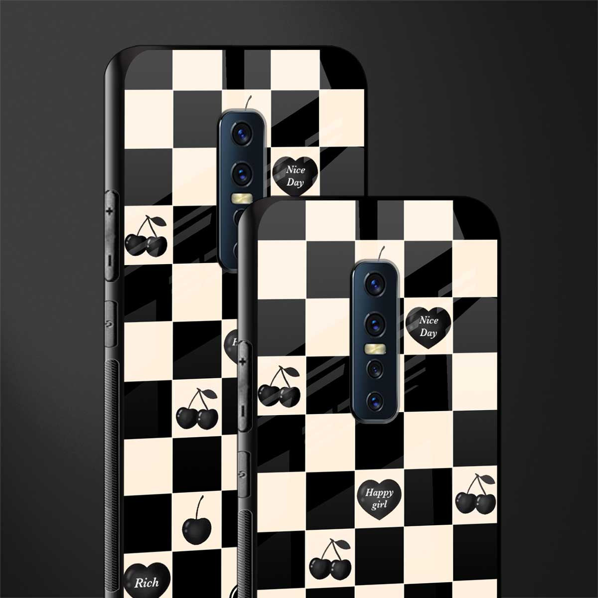 black cherries check pattern glass case for vivo v17 pro image-2